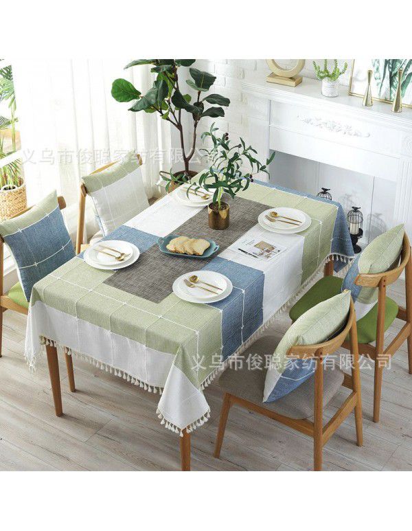 INS Nordic jacquard imitation cotton and linen embroidery tassel lace geometric rectangular tea table table cloth tablecloth wholesale