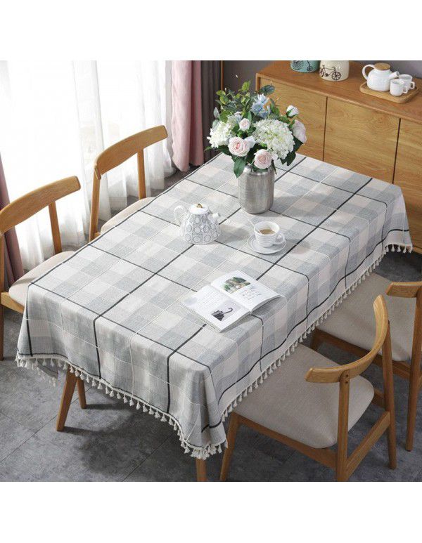 New Nordic Simple Jacquard Plaid Table Cloth Table Cloth Black Gradual Change Plaid Table Cloth Fringe Fabric