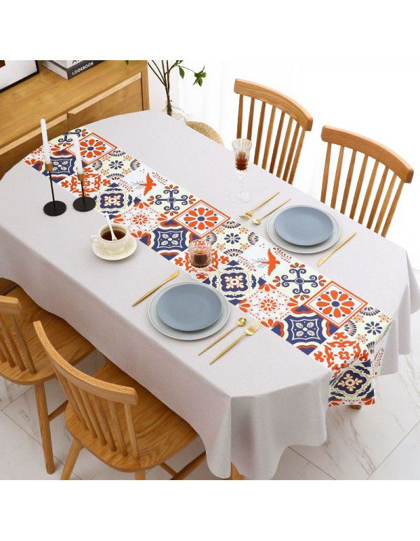 Chinese table cloth waterproof, oil proof, wash free, hot resistant pvc table cloth rectangular oval table mat ins