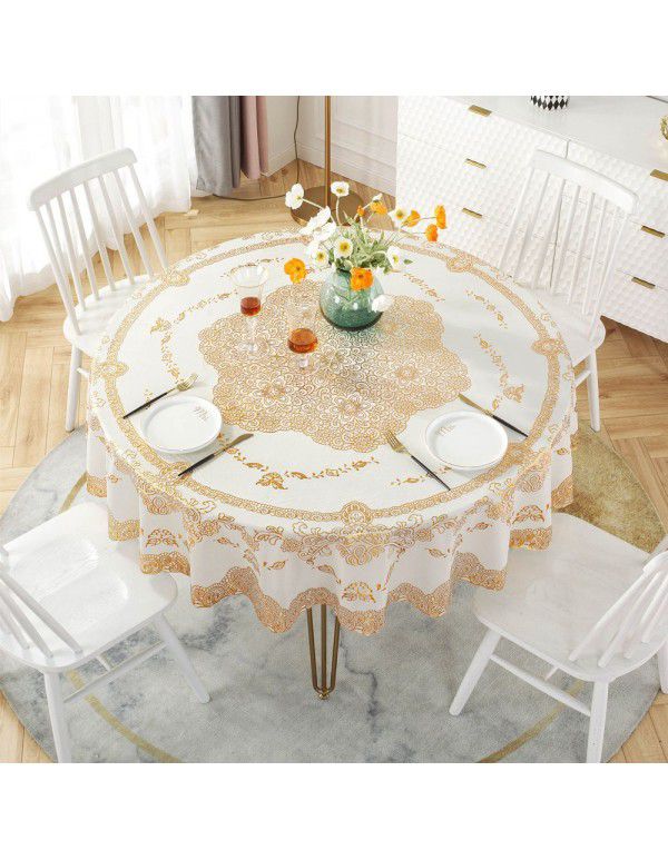 Cross border e-commerce gray big grid tassel imitation cotton linen tablecloth round household