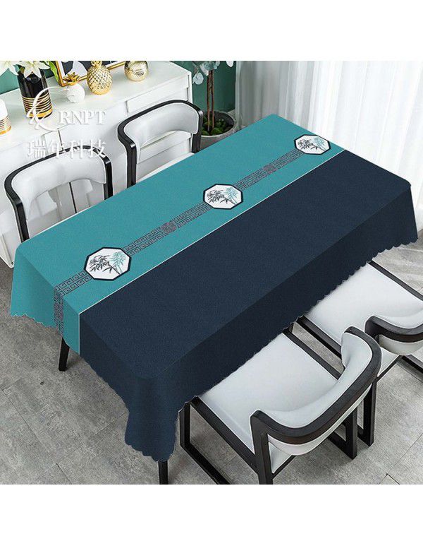 Simple and retro Chinese style national style tablecloth waterproof and oil proof PVC plastic tablecloth rectangular tea table tablecloth