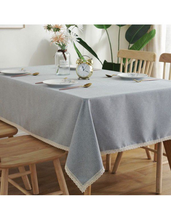 INS Nordic solid color waterproof imitation cotton and linen lace tassel round rectangular tablecloth table cloth tea table cover