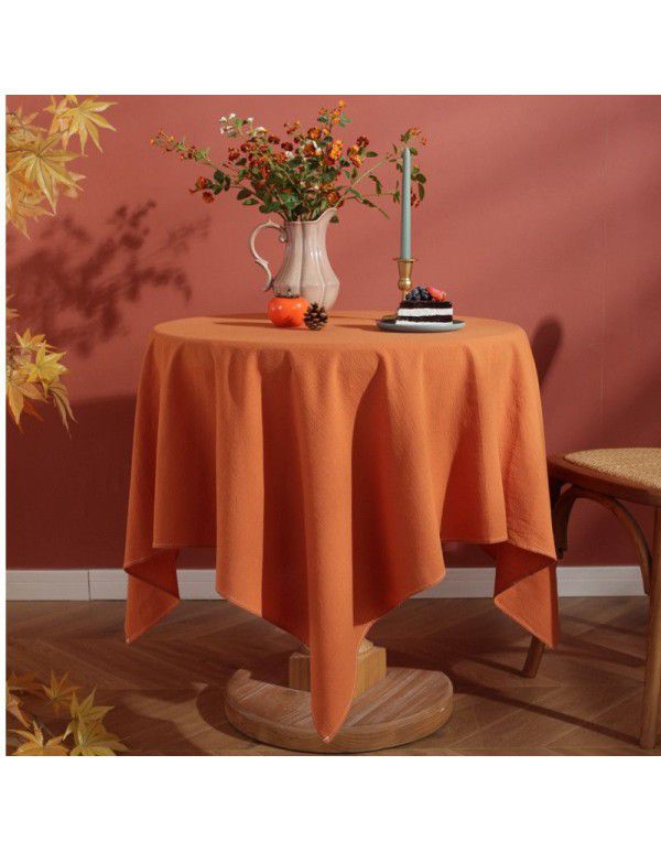 Lexuan Xiu New Nordic Autumn Orange Cotton Linen Vintage Used Printing Rectangular Table Cloth Table Cloth Wholesale Factory