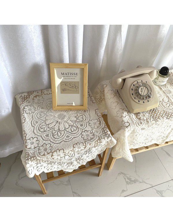 Ins hook flower tablecloth bedside cover retro art home soft tea table mat table mat Korean blogger chic