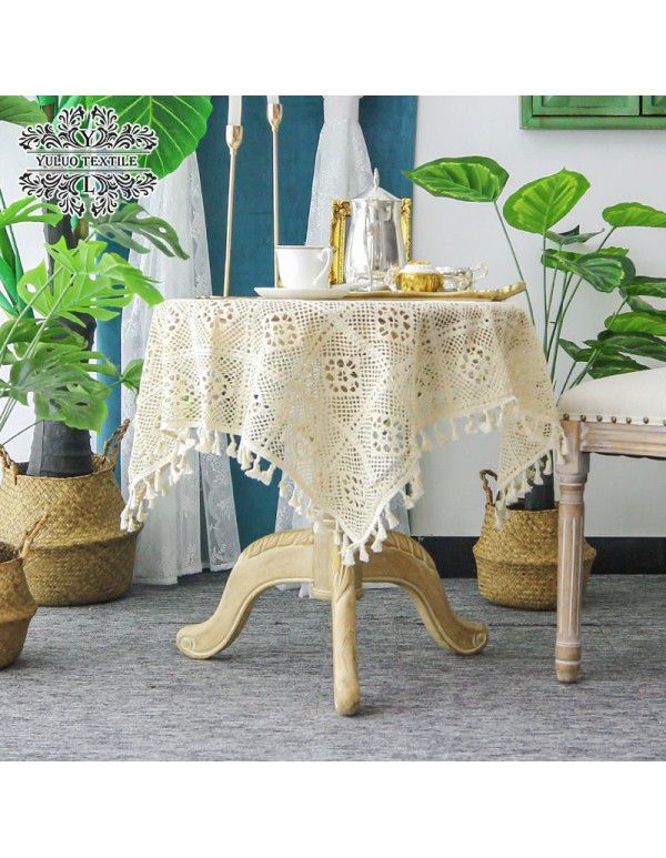 French Lace Table Cloth Vintage Hand crocheted Woven American Garden Table Table Cloth Desk ins Girl Nordic