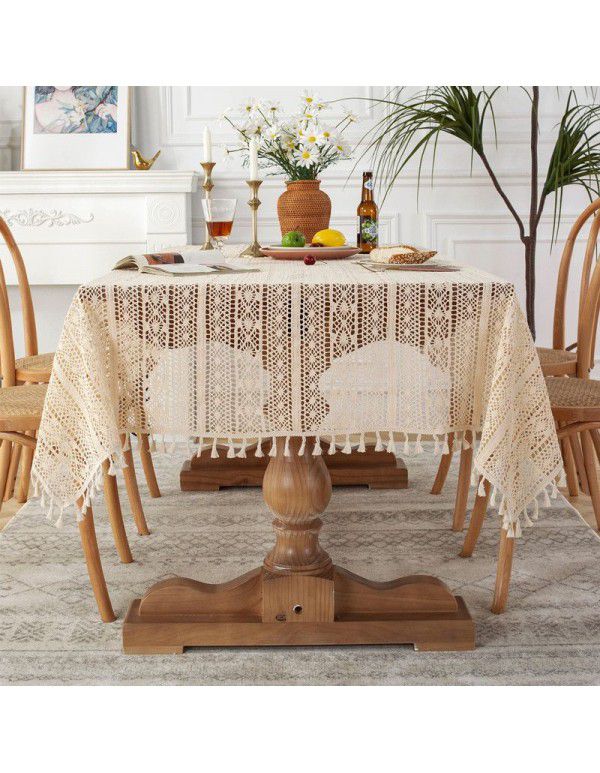 French wide straight edge pastoral crochet hollowed out table cloth lace tassel cloth tea table cloth manufacturer wholesale and distribution