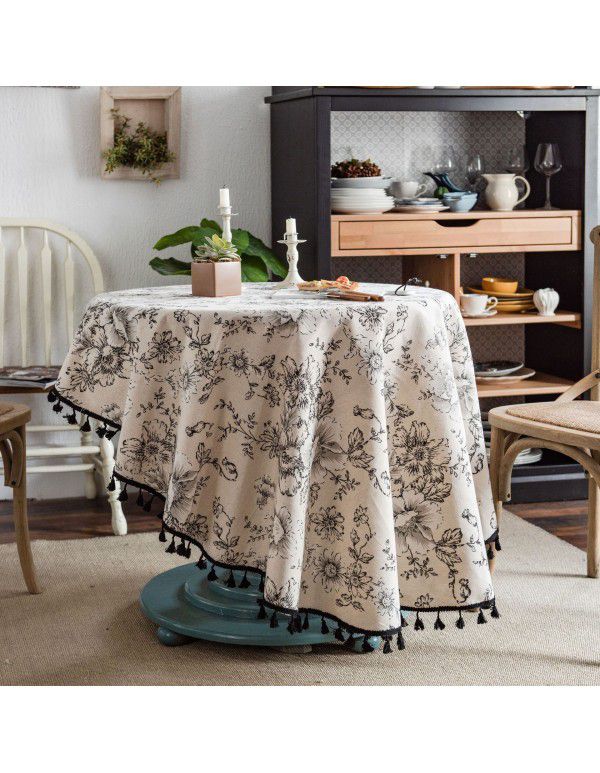 Yimanqiyun tablecloth rose printing tablecloth cotton and linen round cloth small round table INS style