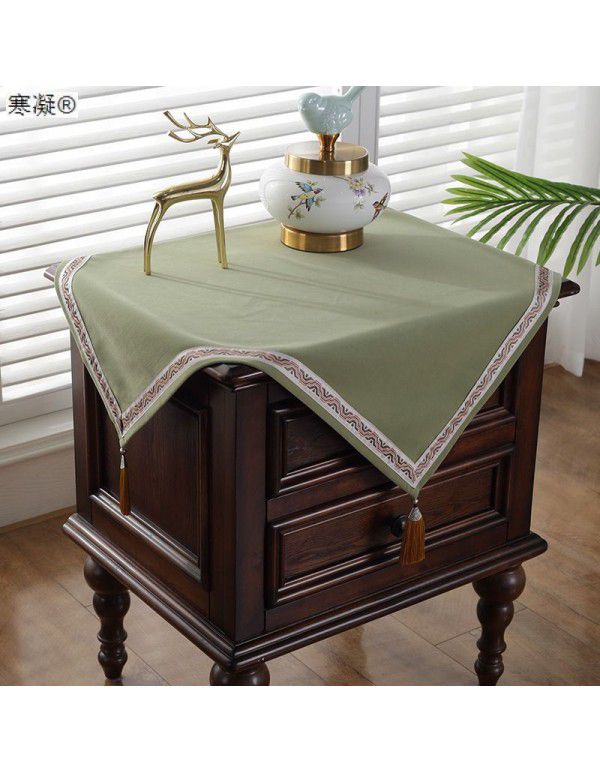 Chinese square bedside table cloth, light and luxurious, square tea table cover, plain color, small square table cloth