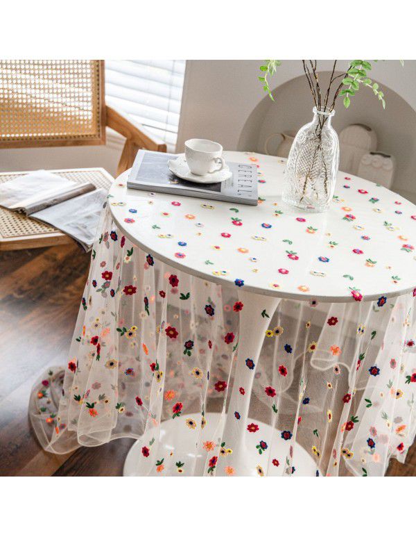 Imanqiyun tablecloth colorful embroidered flower cake photography background embroidered props cloth white tablecloth