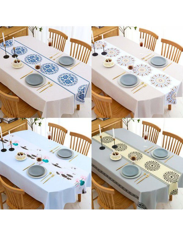 Chinese table cloth waterproof, oil proof, wash free, hot resistant pvc table cloth rectangular oval table mat ins