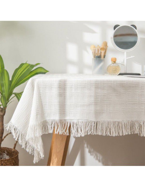 Photographic tablecloth ins wind light luxury high sense lace white cotton linen desk cloth rectangular tea table round table mat