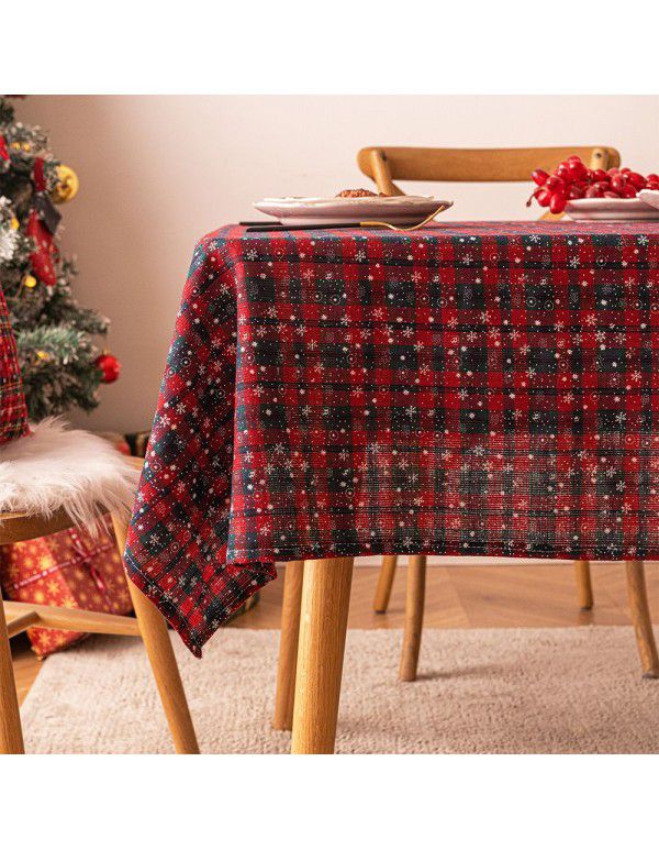 New American red and green plaid tablecloth snowflake printed tablecloth rectangular tea table cloth Christmas table cloth