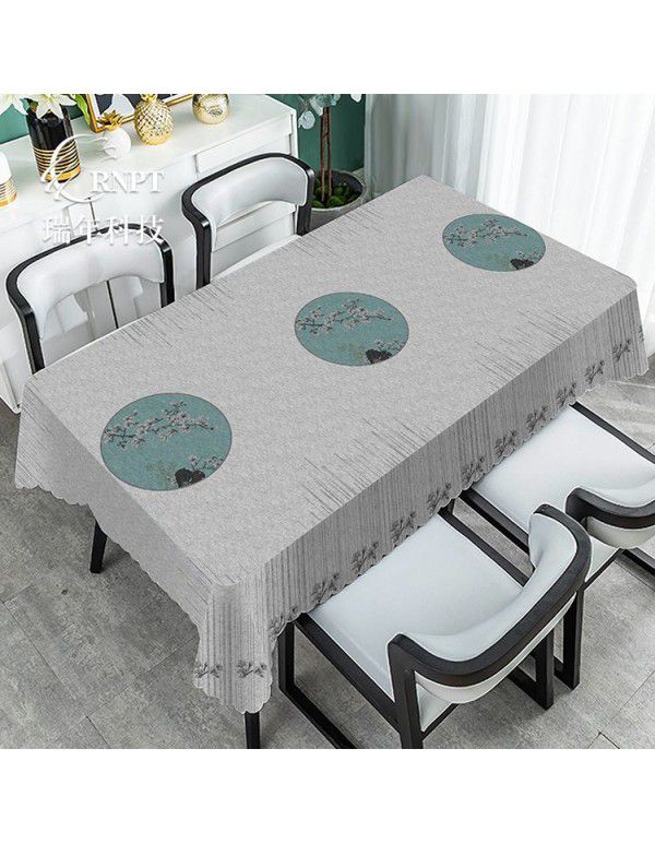 Simple and retro Chinese style national style tablecloth waterproof and oil proof PVC plastic tablecloth rectangular tea table tablecloth