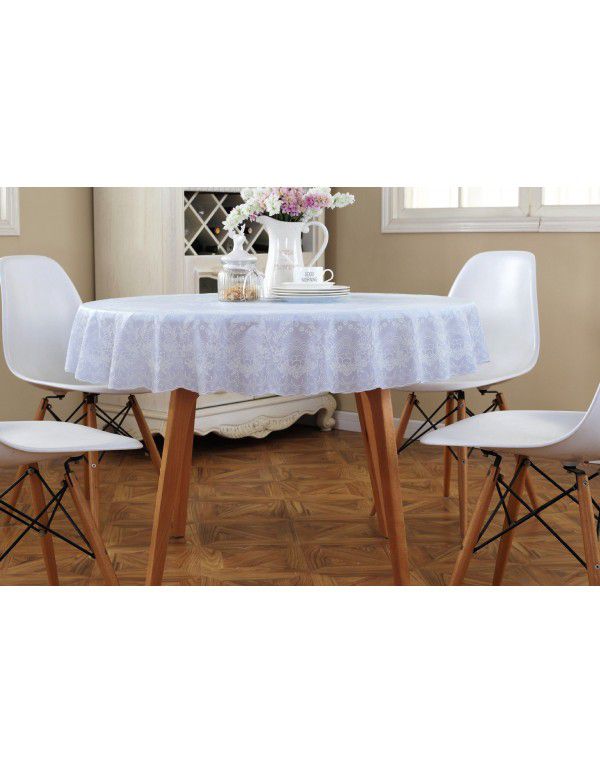 Cross border e-commerce gray big grid tassel imitation cotton linen tablecloth round household