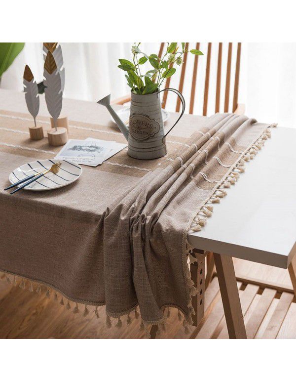 Cross border source Japanese imitation cotton and linen tassel embroidered tablecloth rectangular household tablecloth wholesale