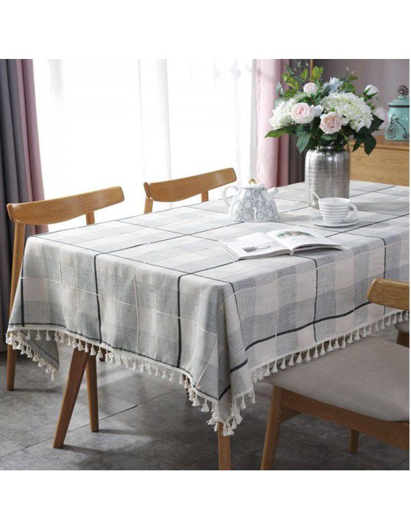 New Nordic Simple Jacquard Plaid Table Cloth Table Cloth Black Gradual Change Plaid Table Cloth Fringe Fabric