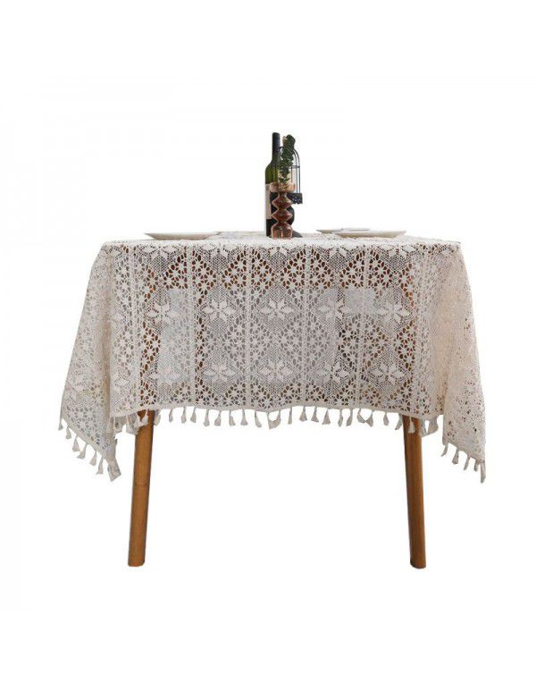 Countryside wind hook knitting cotton thread hollow tassel tablecloth tea table round table piano cloth tablecloth cross-border source