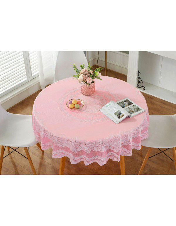 Cross border e-commerce gray big grid tassel imitation cotton linen tablecloth round household