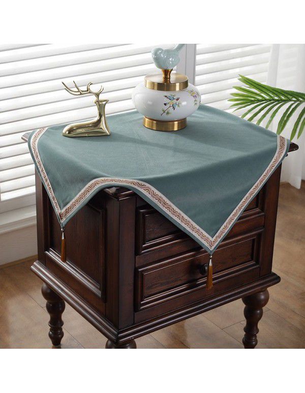 Chinese square bedside table cloth, light and luxurious, square tea table cover, plain color, small square table cloth