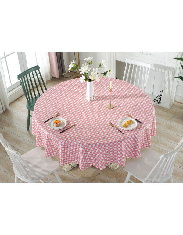 Cross border e-commerce gray big grid tassel imitation cotton linen tablecloth round household