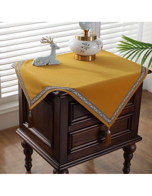 Chinese square bedside table cloth, light and luxurious, square tea table cover, plain color, small square table cloth