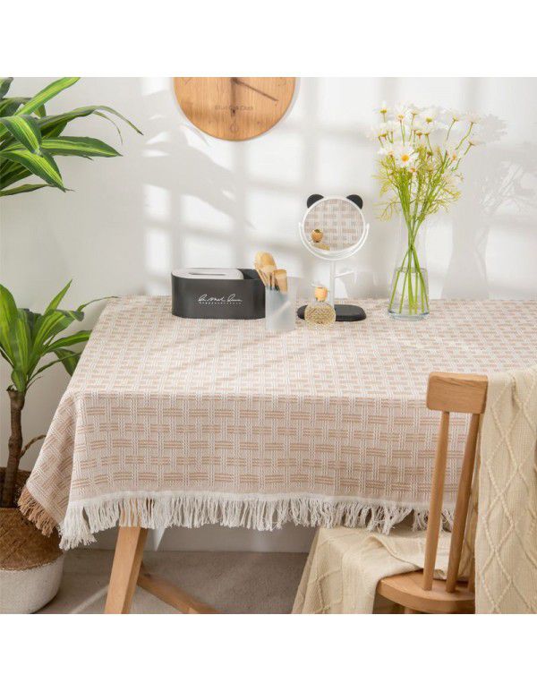 Photographic tablecloth ins wind light luxury high sense lace white cotton linen desk cloth rectangular tea table round table mat