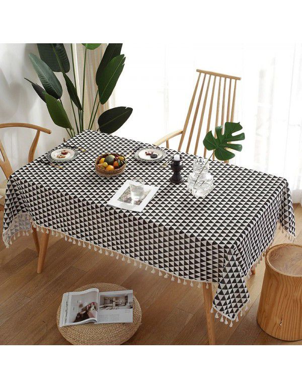 Cloth Papa New Chinese Vintage Blue and White Porcelain Cotton Linen ins Rectangular Table Table Cloth Tassel Table Cushion Tea Table Table Cloth