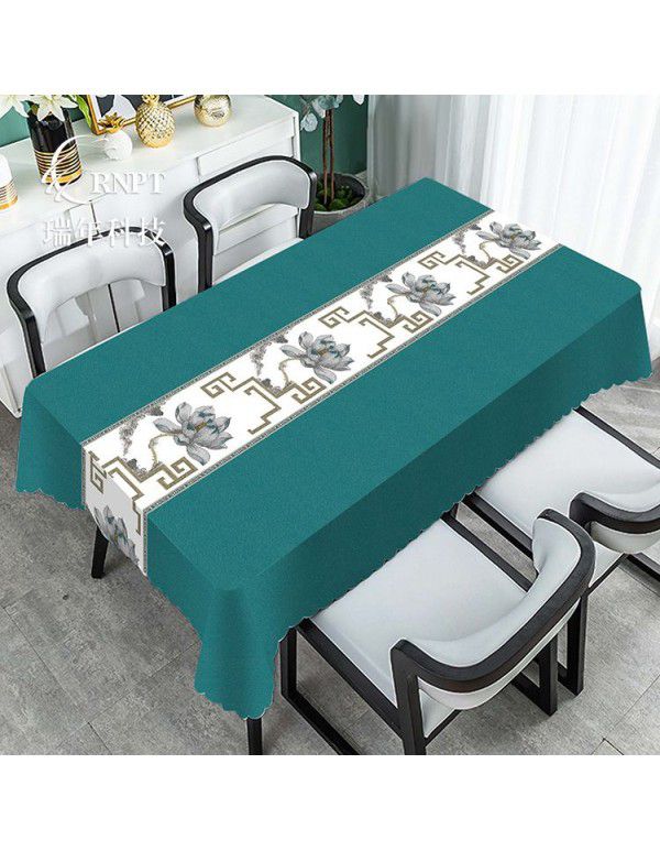 Simple and retro Chinese style national style tablecloth waterproof and oil proof PVC plastic tablecloth rectangular tea table tablecloth