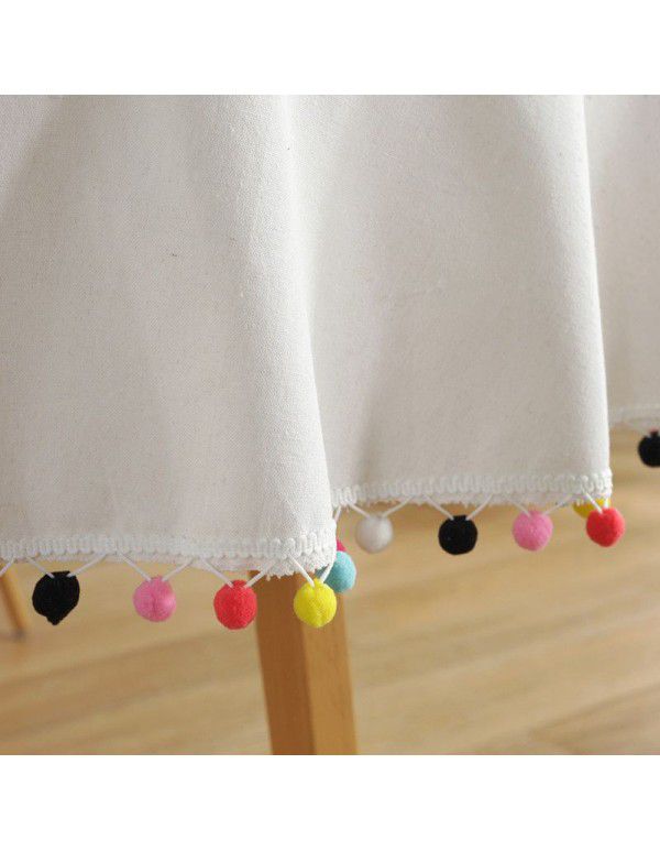 New Colorful Wool Ball Round Christmas Day Decorative Table Cloth Amazon Cotton Linen Table Cloth