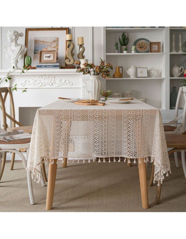 Cloth Dad American style pastoral crochet cover table cloth woven tablecloth hollowed out tablecloth tassel table mat spot wholesale