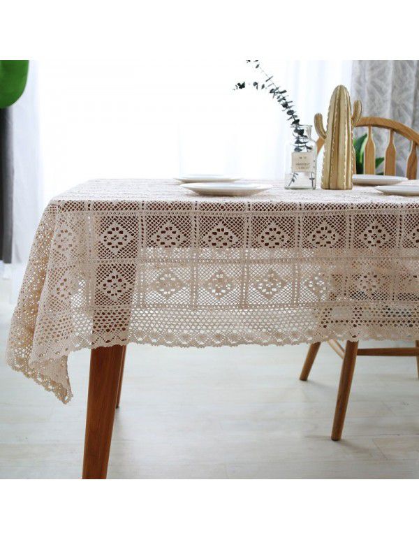 Countryside wind hook knitting cotton thread hollow tassel tablecloth tea table round table piano cloth tablecloth cross-border source