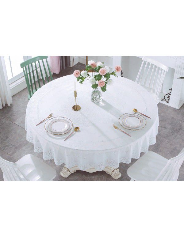 Cross border e-commerce gray big grid tassel imitation cotton linen tablecloth round household