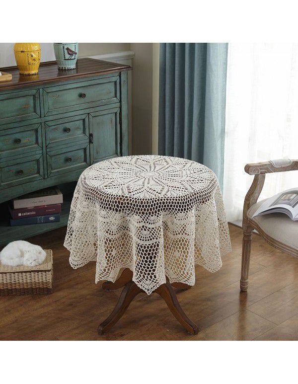 Hand crochet hollowed out white solid color tablecloth Tea table TV cabinet Round table tablecloth Fabric package