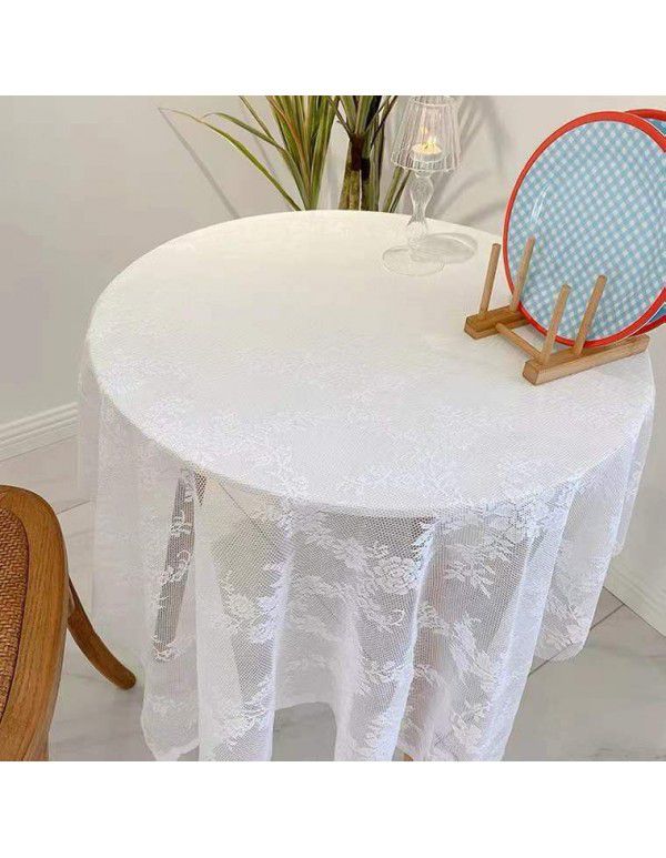 Ins Vintage Mesh Hollow out White Lace Table Cloth Portable Picnic Cloth Cover Cloth Picture Background Cloth Pastoral