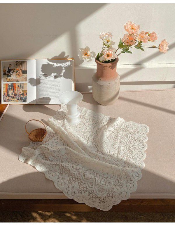 Ins vintage white lace tablecloth photo home stay decoration hollowed out rectangular cloth tea table background cloth European style