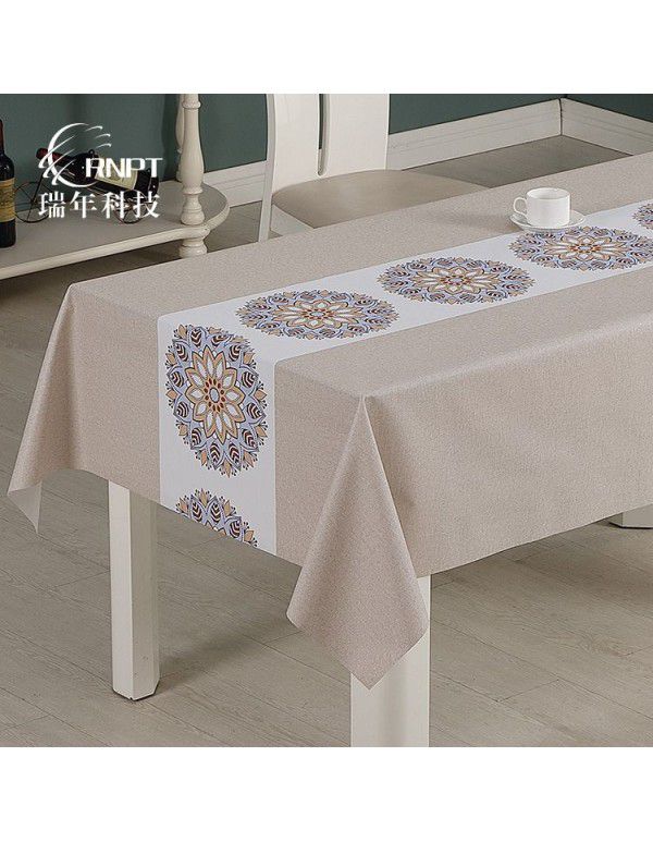 Simple and retro Chinese style national style tablecloth waterproof and oil proof PVC plastic tablecloth rectangular tea table tablecloth