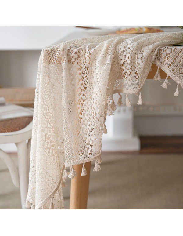 Cloth Dad American style pastoral crochet cover table cloth woven tablecloth hollowed out tablecloth tassel table mat spot wholesale