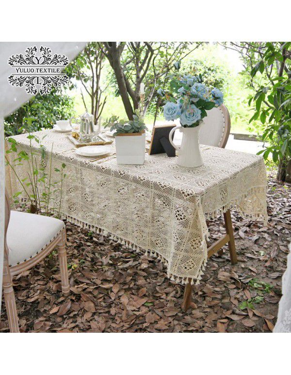 French Lace Table Cloth Vintage Hand crocheted Woven American Garden Table Table Cloth Desk ins Girl Nordic