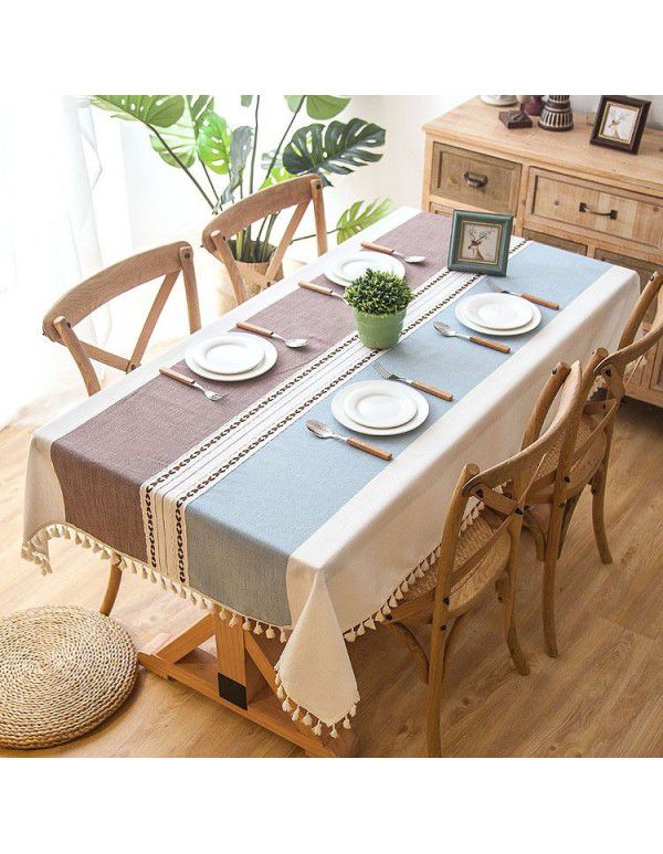 INS Nordic jacquard imitation cotton and linen embroidery tassel lace geometric rectangular tea table table cloth tablecloth wholesale