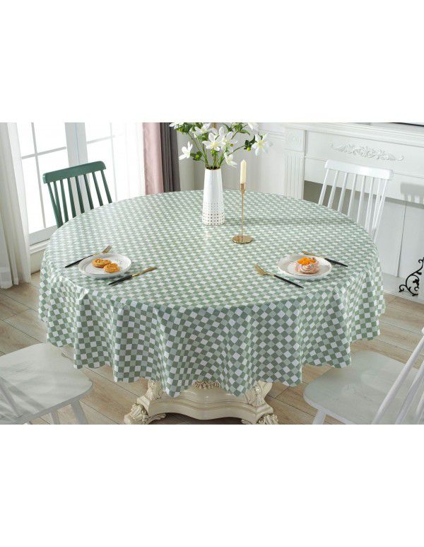 Cross border e-commerce gray big grid tassel imitation cotton linen tablecloth round household