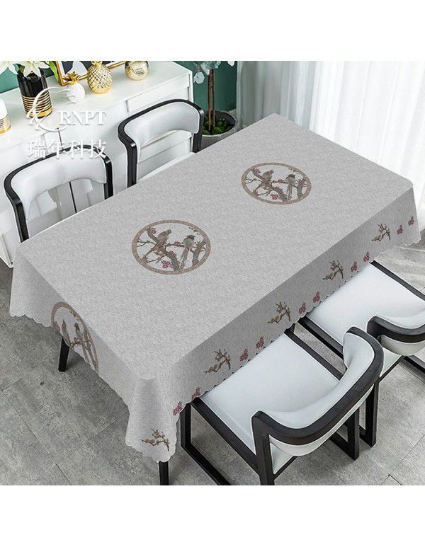 Simple and retro Chinese style national style tablecloth waterproof and oil proof PVC plastic tablecloth rectangular tea table tablecloth