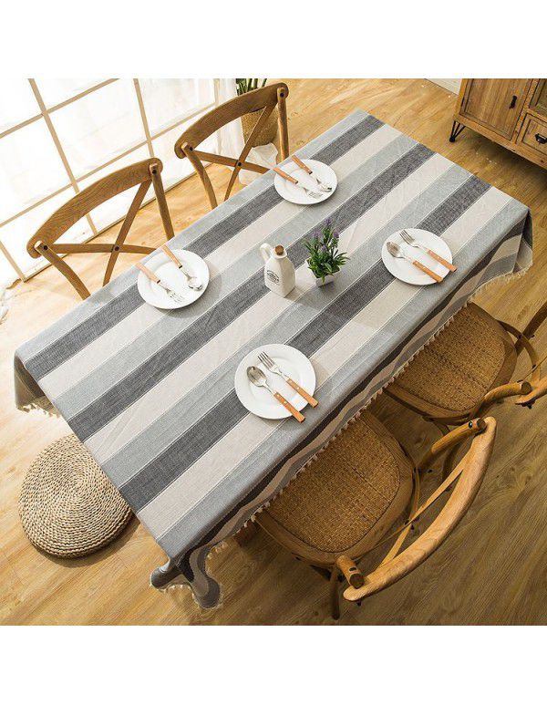 INS Nordic waterproof jacquard imitation cotton and linen embroidered tassel tablecloth lace geometric rectangular table tea table tablecloth