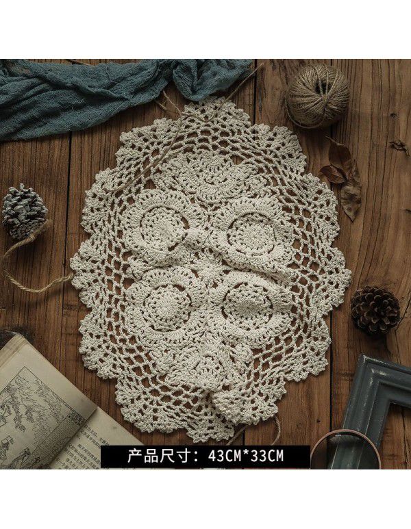 Round handmade crochet crochet tablecloth cloth hollowed out household living room tea table cloth dust-proof cover cloth retro decoration