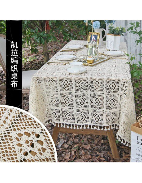 French Lace Table Cloth Vintage Hand crocheted Woven American Garden Table Table Cloth Desk ins Girl Nordic