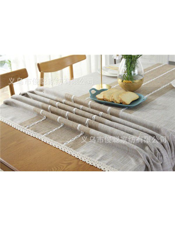 INS Nordic waterproof jacquard imitation cotton and linen embroidered tassel tablecloth lace geometric rectangular table tea table tablecloth