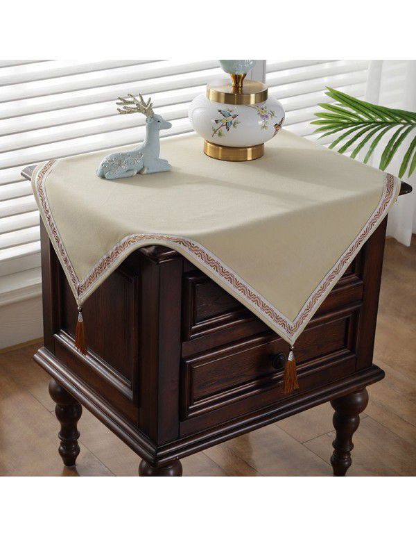 Chinese square bedside table cloth, light and luxurious, square tea table cover, plain color, small square table cloth