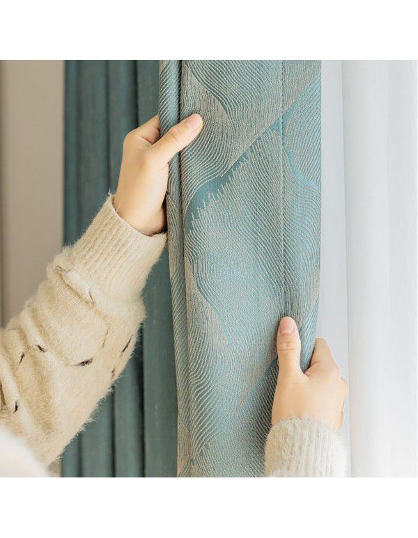 High precision texture malachite green mica grey modern luxury blackout curtain cloth finished villa curtain Venus