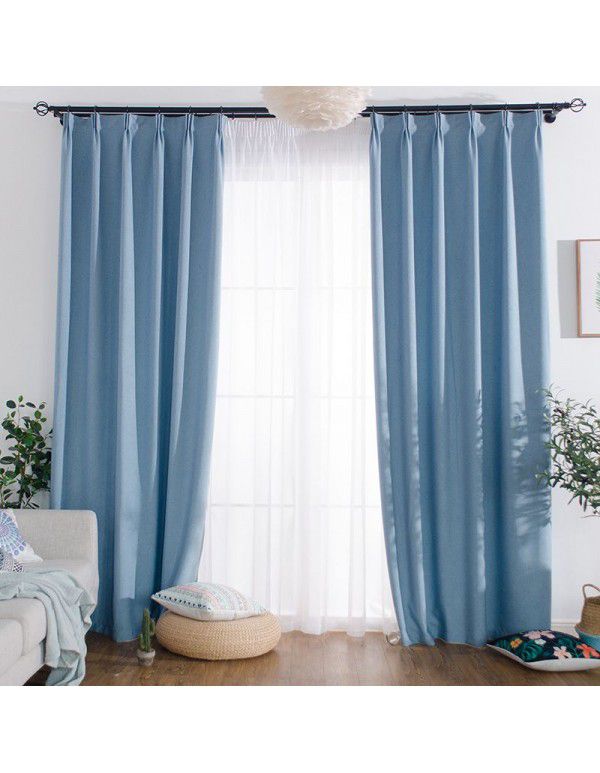 Silk language manufacturer wholesale cotton and linen blackout cloth Nordic style ins solid color curtain fabric hotel project meteor hemp