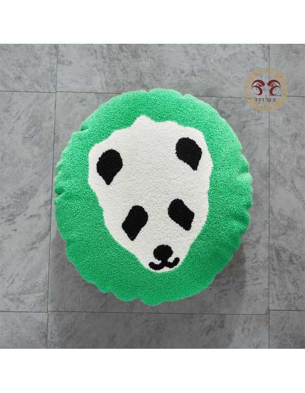 Hot Sale Cute Cartoon Tiger Head Flower Leopard Panda Embroidery Throw Pillow Tufted Loop Down Children's Gift Group Purchase Round Cushion