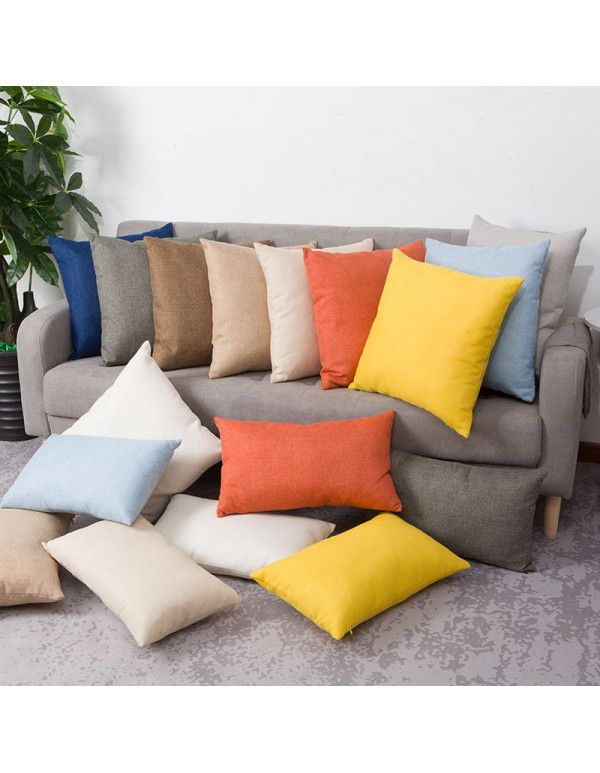 Nordic solid cotton linen pillow sofa cushion cover living room bedroom car office backrest multicolor modern simplicity